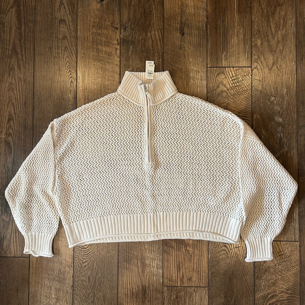 Aerie Cream Half-Zip Knit Turtleneck Sweater